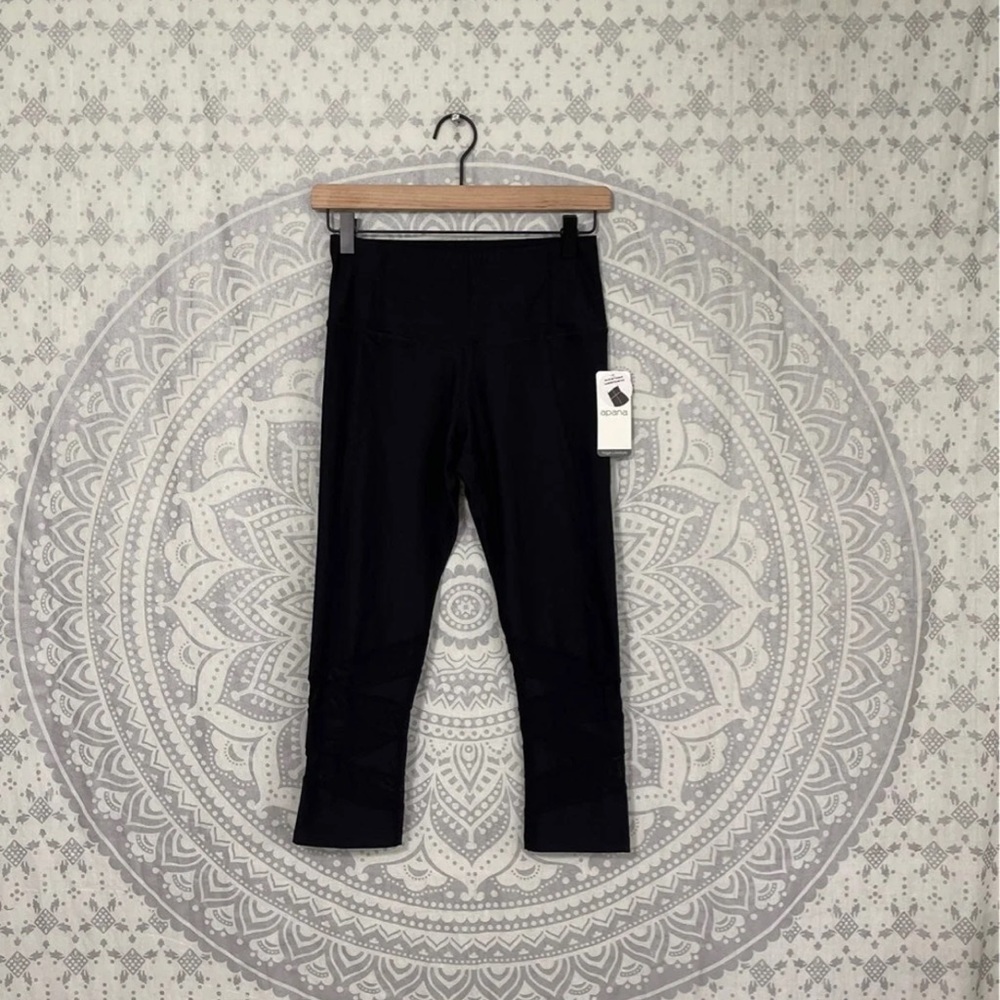 Nwt $36 Apana Mesh Cutout Cropped Workout Leggings Yoga Stretch Pants Black XS